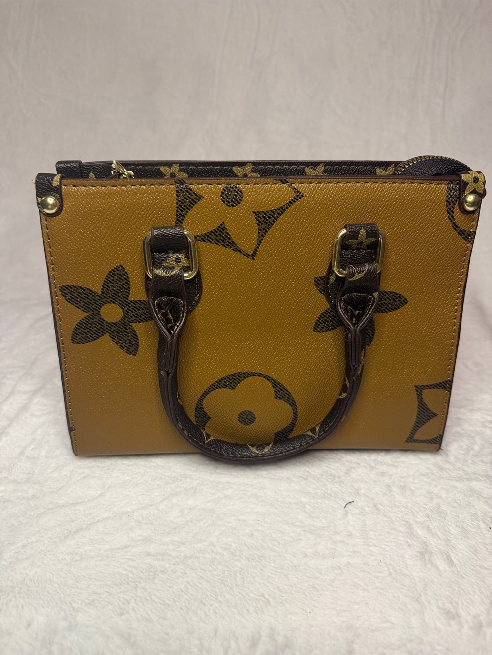 Stylish Mustard Monogram Satchel with Dark Trim